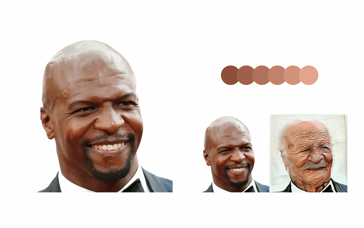 Composition shows photos of Terry Crews before and after FaceApp filter was over-applied
